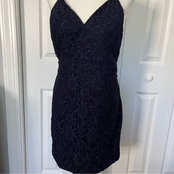 City Triangles Blue Lace Spaghetti Strap Cocktail Dress Sz 13 - Picture 7 of 7